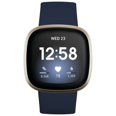 Fitbit Watch Versa 3 Fitness Aluminum Wristband With Heart Rate Tracket - Midnight/Soft Gold Aluminum
